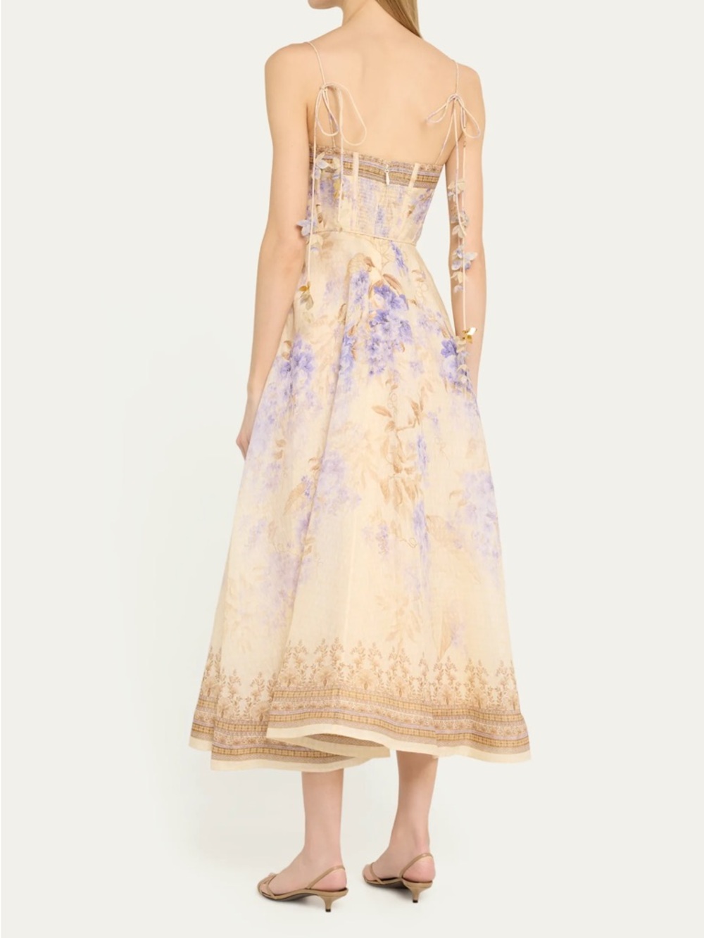 Zimmermann Dawning Picnic Cream Midi Dress with Lavender Floral Print - Picture 2 of 7